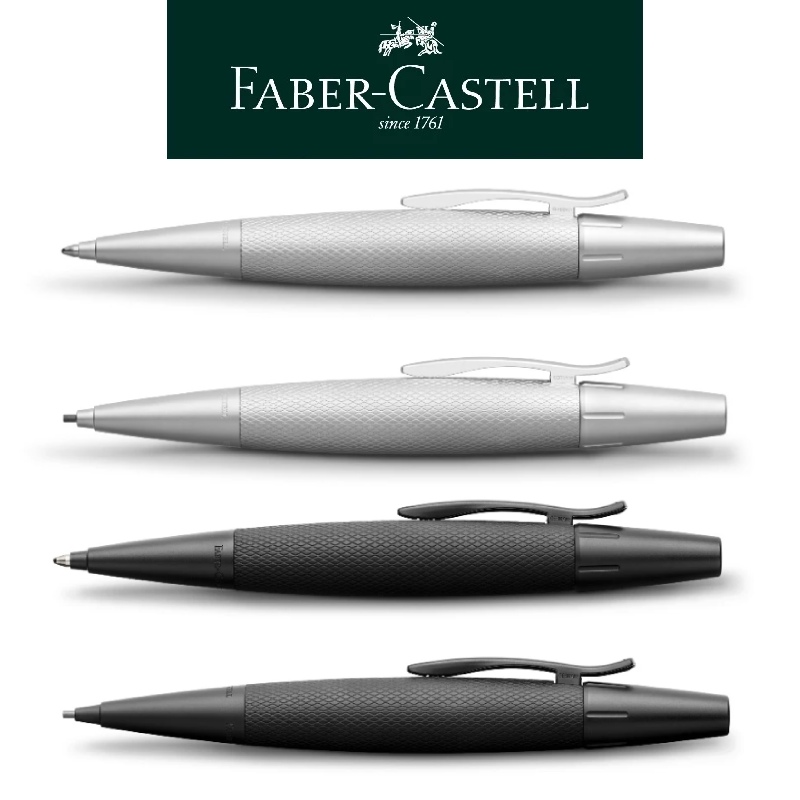 免費客製化刻字【Faber-Castell】E-MOTION黑金剛/銀格紋旋轉原子筆/1.4mm旋轉鉛筆 送禮首選 台灣輝柏✿50B004